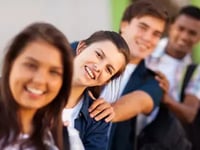 Group of student with lined up going to class.
